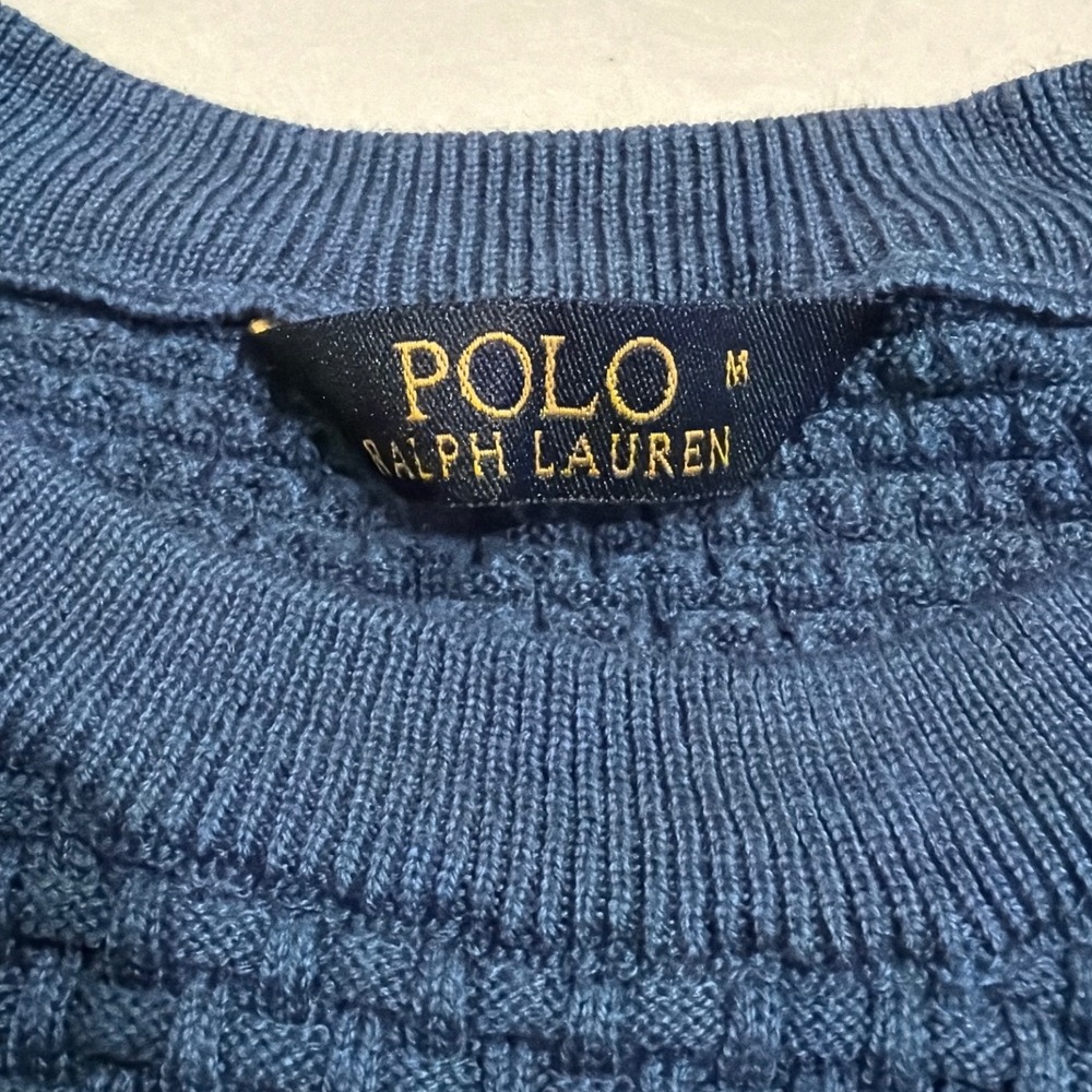 Polo Ralph Lauren Sweater Womens Medium Blue Waffle Knit Cotton Preppy Classic - Picture 2 of 9